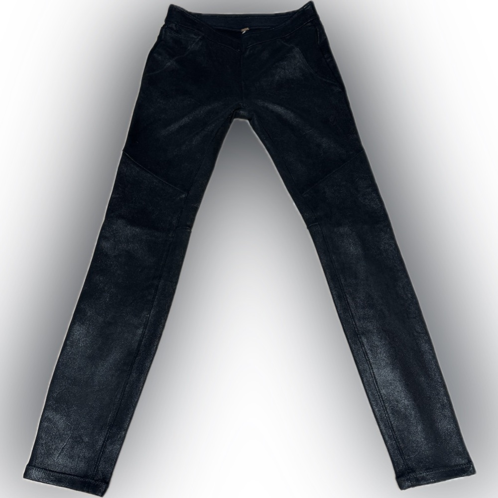 FREE PEOPLE | Black Faux Leather Leggings Stretch Skinny Pull On Pants Size 0